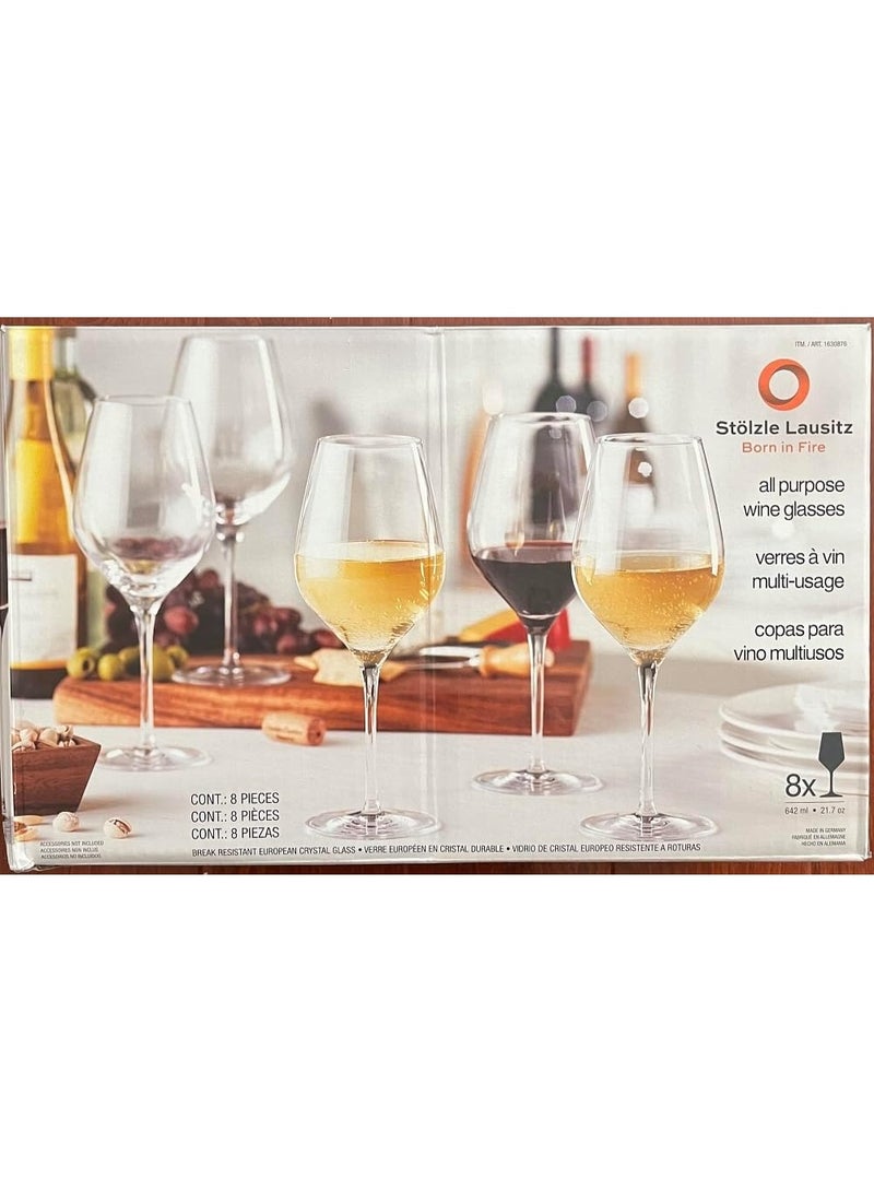 ستولزلي لوسيتز مجموعة أكواب نبيذ متعددة الاستخدامات من Born In Fire - 8 قطع، 635 مل | زجاج كريستال أوروبي للنبيذ الأحمر والأبيض | آمنة للغسل في غسالة الأطباق، أنيقة ومتينة - Image 1